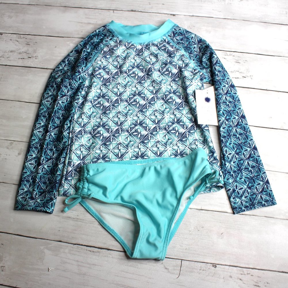 Aqua Et Sol Girl's Rashguard Swimsuit Size 7/8 UPF 50+ 2 Pc